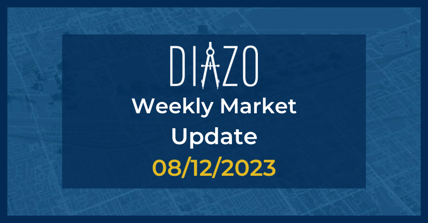 Cover image for the Diazo weekly market update on a blue backround with text that says "Diazo weekly update 8/12/23"