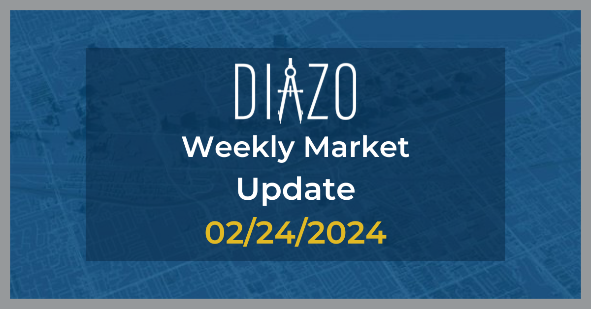 Blueprint image of Las Vegas in background with centered Navy blue box with white Diazo logo and text stating 